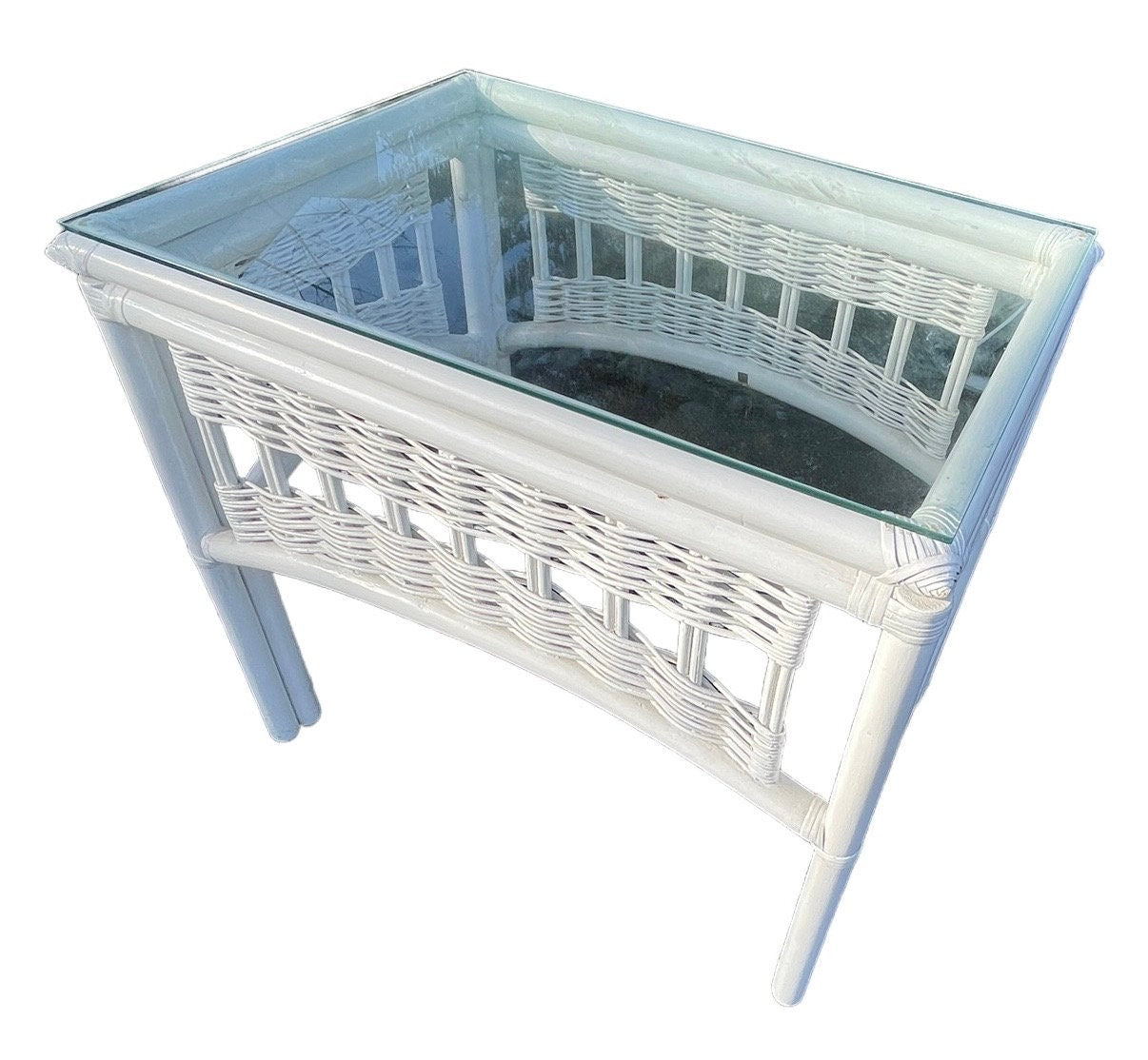 Vintage Palm Beach Ficks Reed Style Wicker and Rattan End Tables White Coastal End Tables Patio End Tables a Pair