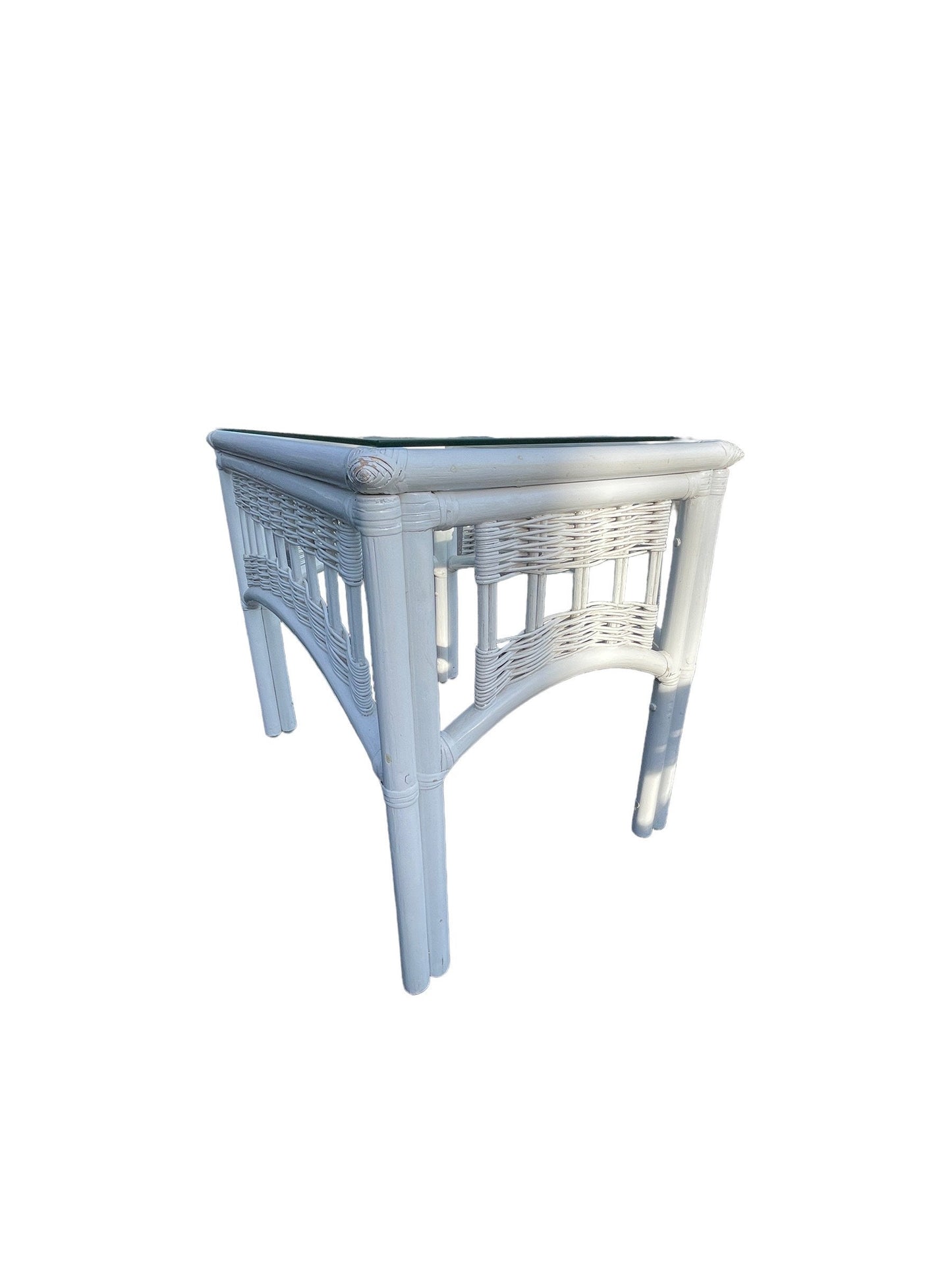 Vintage Palm Beach Ficks Reed Style Wicker and Rattan End Tables White Coastal End Tables Patio End Tables a Pair