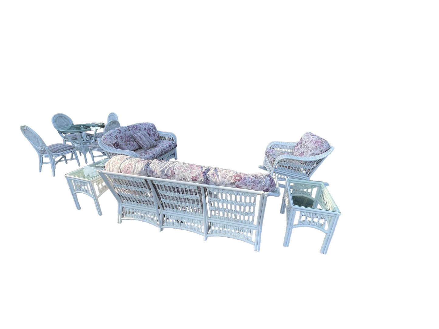 Vintage Palm Beach Ficks Reed Style Wicker and Rattan End Tables White Coastal End Tables Patio End Tables a Pair