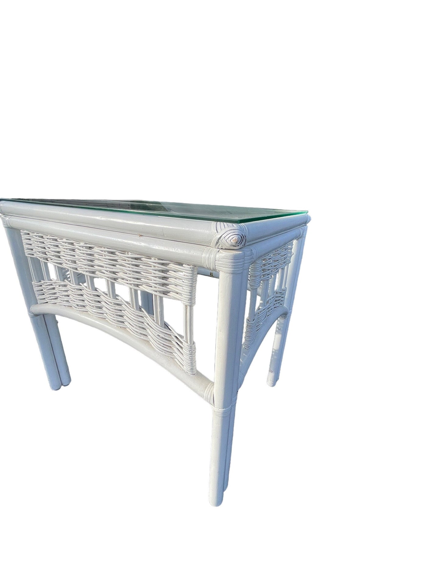 Vintage Palm Beach Ficks Reed Style Wicker and Rattan End Tables White Coastal End Tables Patio End Tables a Pair