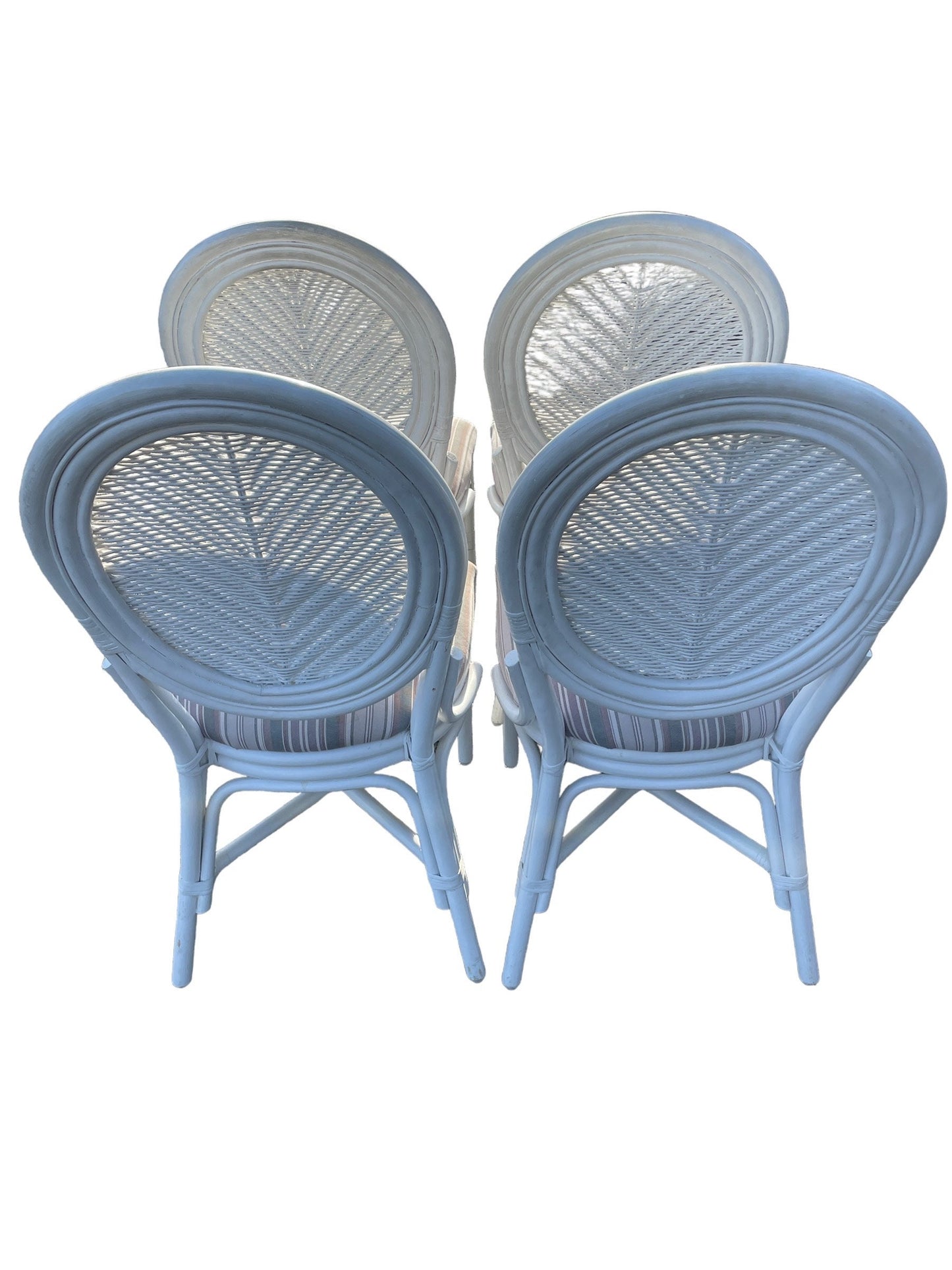 Vintage Ficks Reed Style Rattan Patio Wicker Dining Set White Palm Beach Estate Glass Table and 4 Chairs