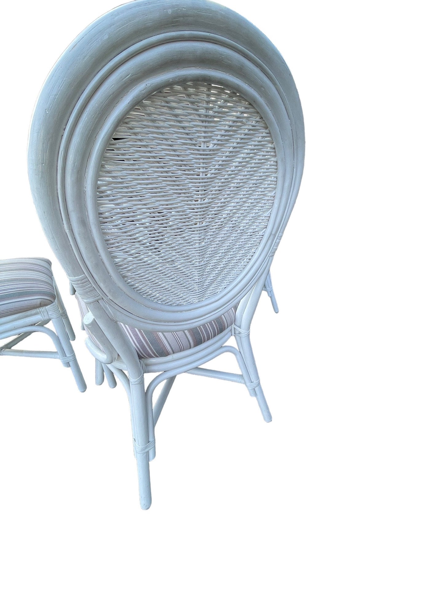 Vintage Ficks Reed Style Rattan Patio Wicker Dining Set White Palm Beach Estate Glass Table and 4 Chairs