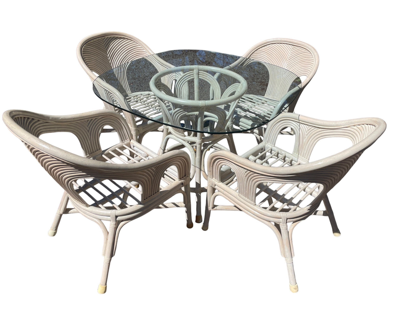 Vintage Dining Set Mid 20th Century Pencil Reed Cerused Rattan Dining Set in the Style of Gabriella Crespi