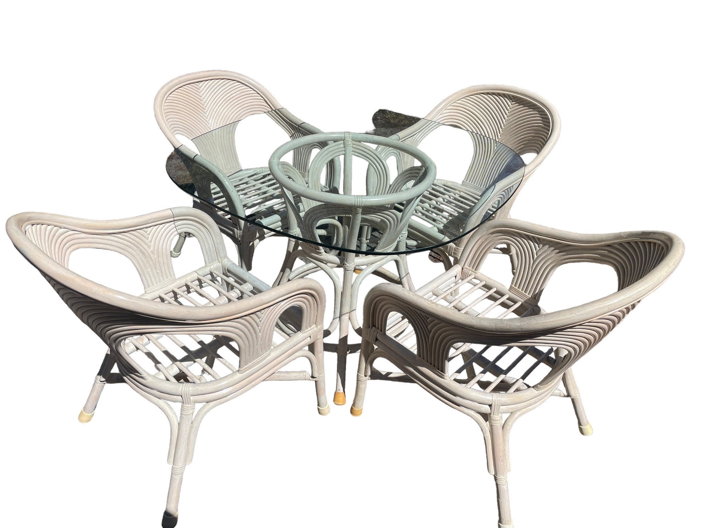 Vintage Dining Set Mid 20th Century Pencil Reed Cerused Rattan Dining Set in the Style of Gabriella Crespi