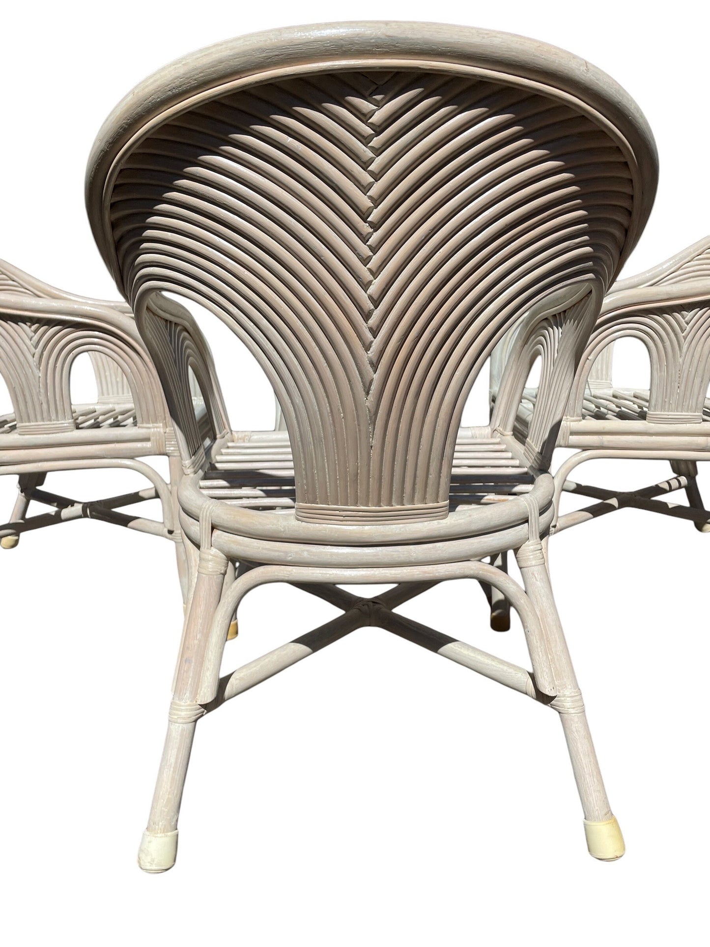 Vintage Dining Set Mid 20th Century Pencil Reed Cerused Rattan Dining Set in the Style of Gabriella Crespi