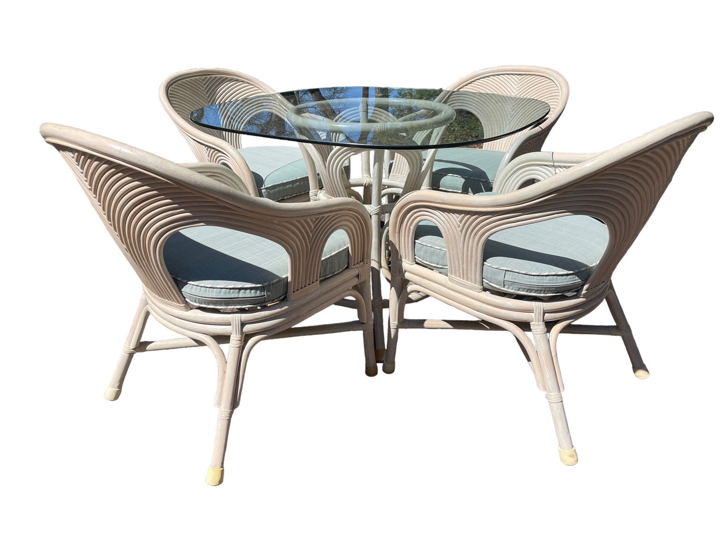 Vintage Dining Set Mid 20th Century Pencil Reed Cerused Rattan Dining Set in the Style of Gabriella Crespi