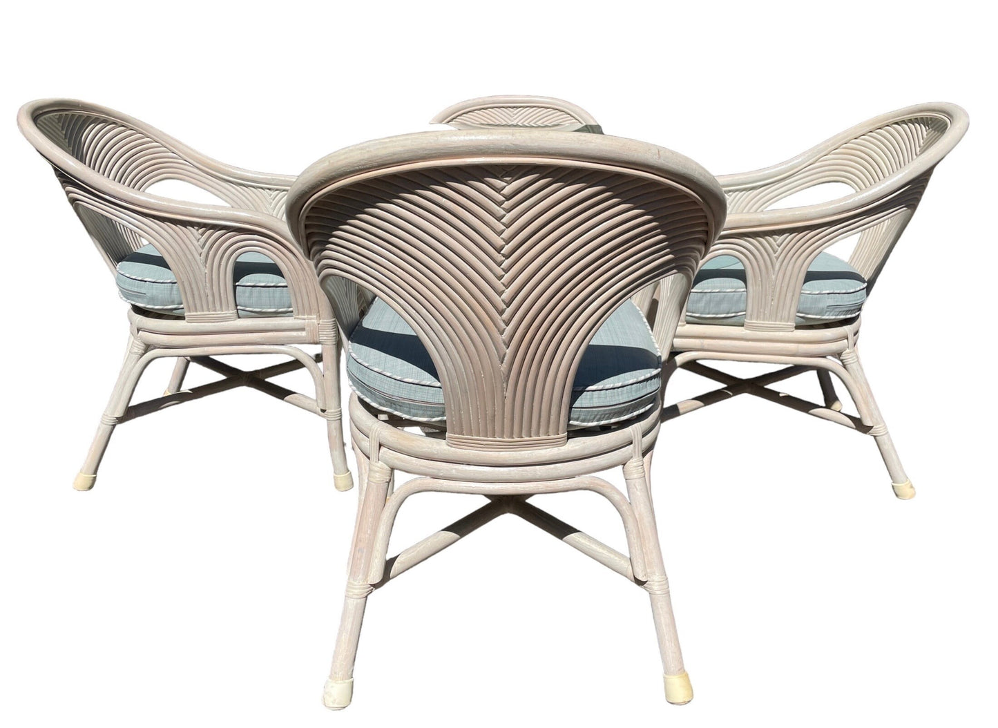 Vintage Dining Set Mid 20th Century Pencil Reed Cerused Rattan Dining Set in the Style of Gabriella Crespi