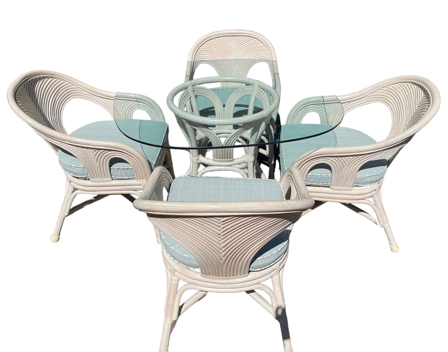 Vintage Dining Set Mid 20th Century Pencil Reed Cerused Rattan Dining Set in the Style of Gabriella Crespi