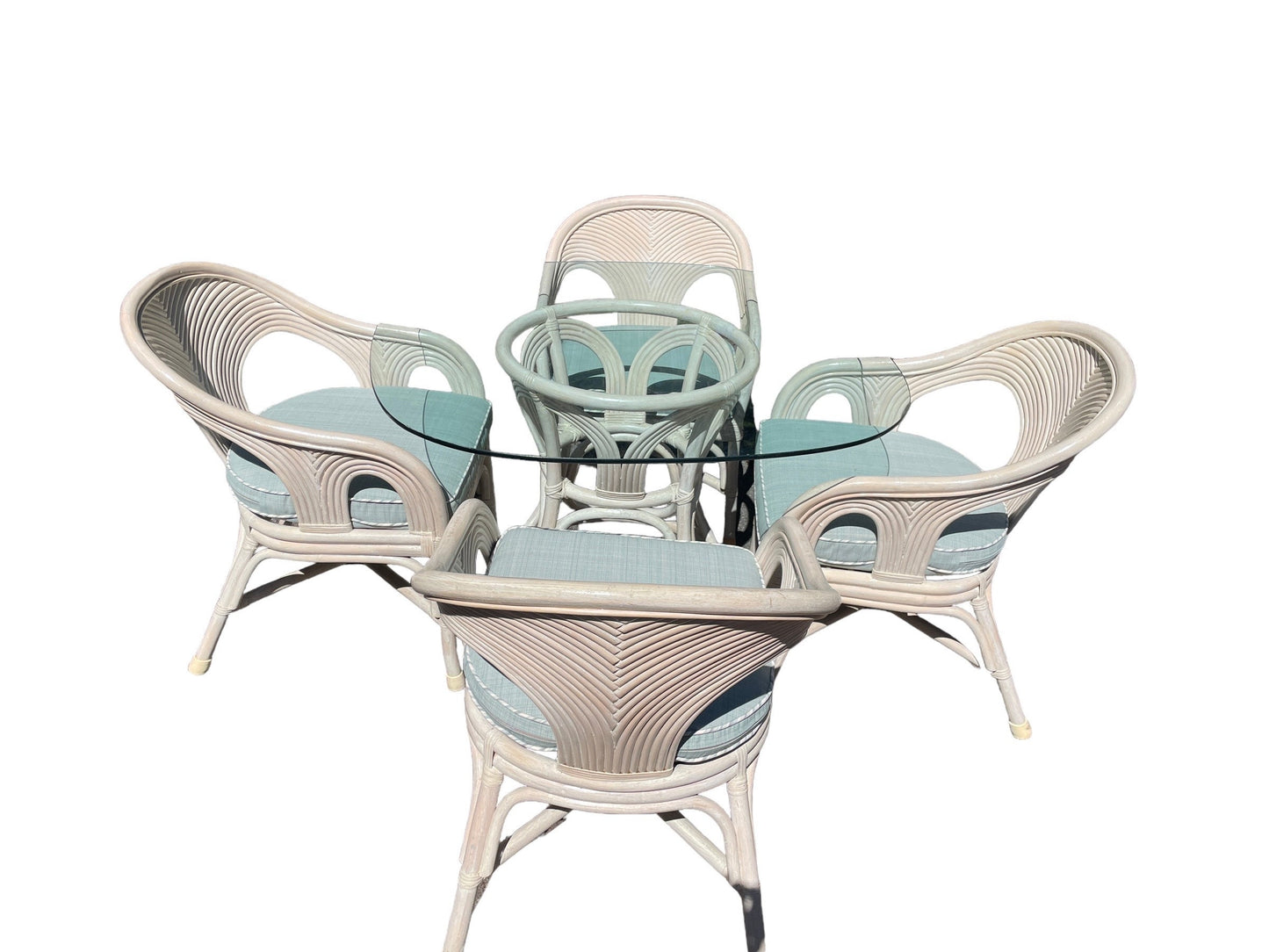 Vintage Dining Set Mid 20th Century Pencil Reed Cerused Rattan Dining Set in the Style of Gabriella Crespi