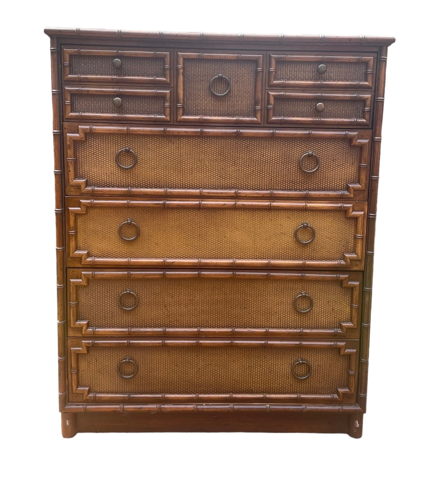 Faux Bamboo and Rattan Dresser by Drexel Dresser Bedroom Furniture Highboy Vintage 1970s Hollywood Regency Coastal Glamour