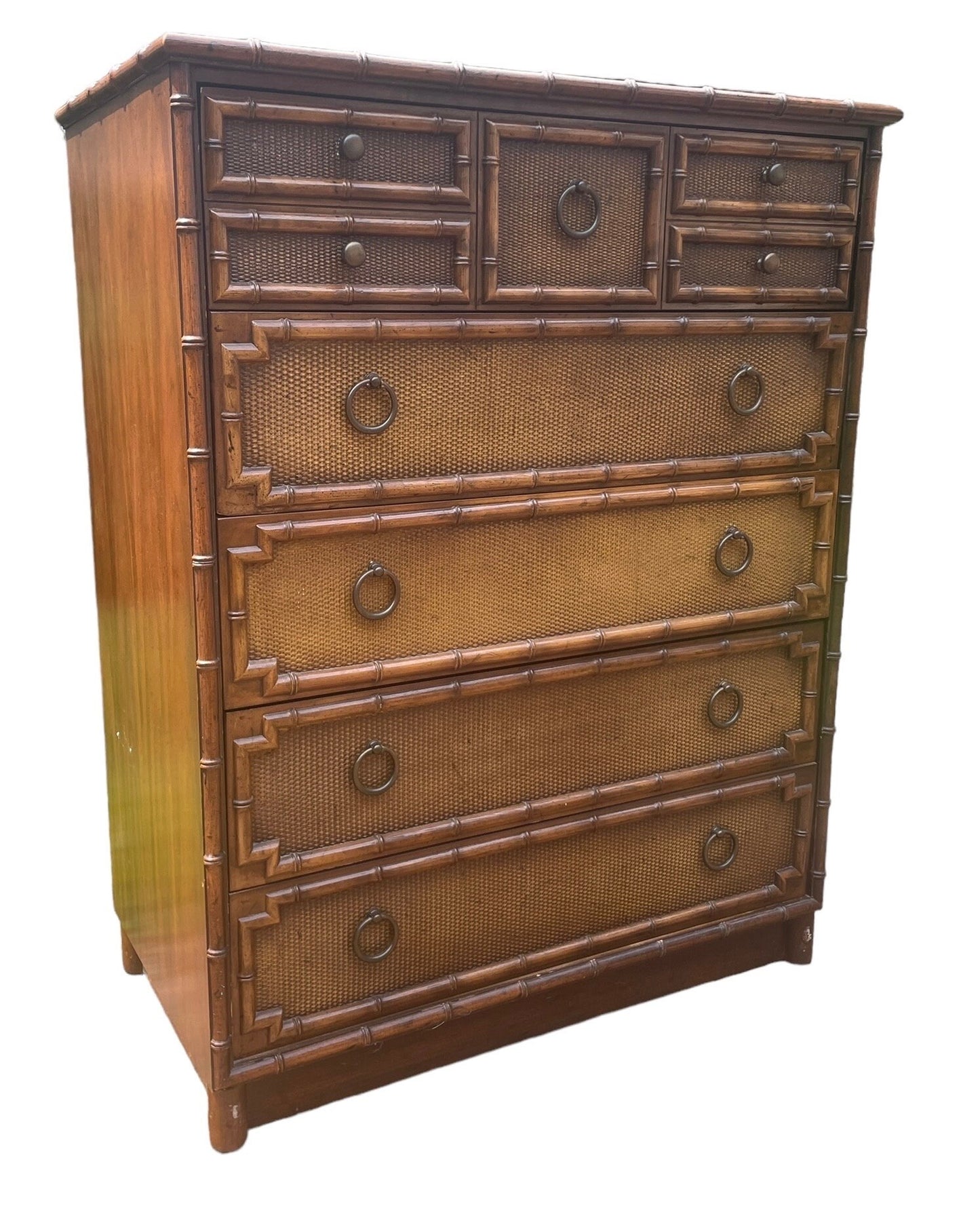 Faux Bamboo and Rattan Dresser by Drexel Dresser Bedroom Furniture Highboy Vintage 1970s Hollywood Regency Coastal Glamour