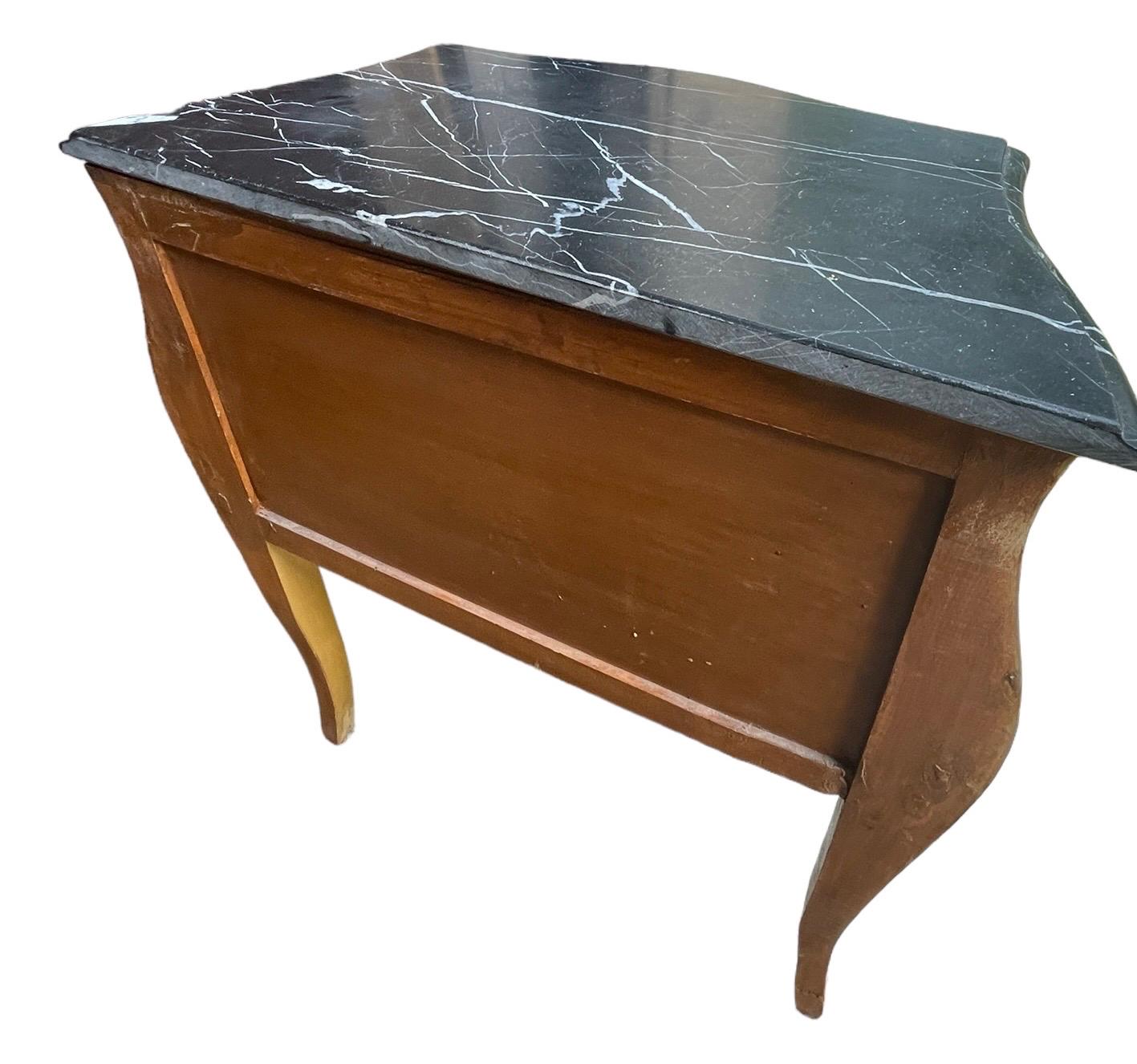 Pair Antique French Bombe Commode Chests Burlwood Black Marble-Top Brass Ormulu Louis XV Style Gilt Bronze Mounted Marquetry