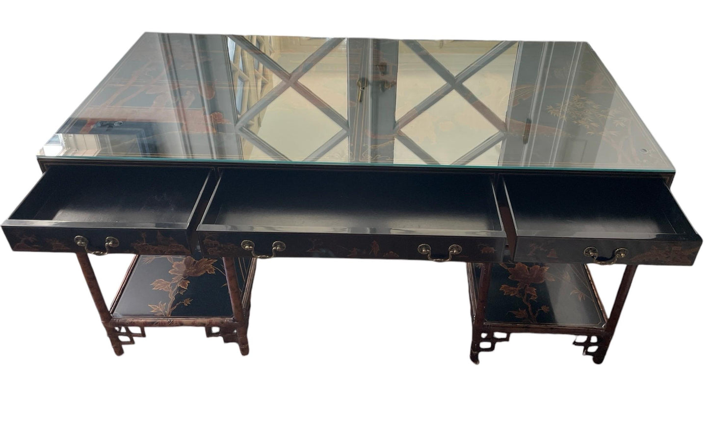 Maitland Smith Desk Vintage Chinoiserie Desk Hollywood Regency Entryway Lacquer Bamboo Desk
