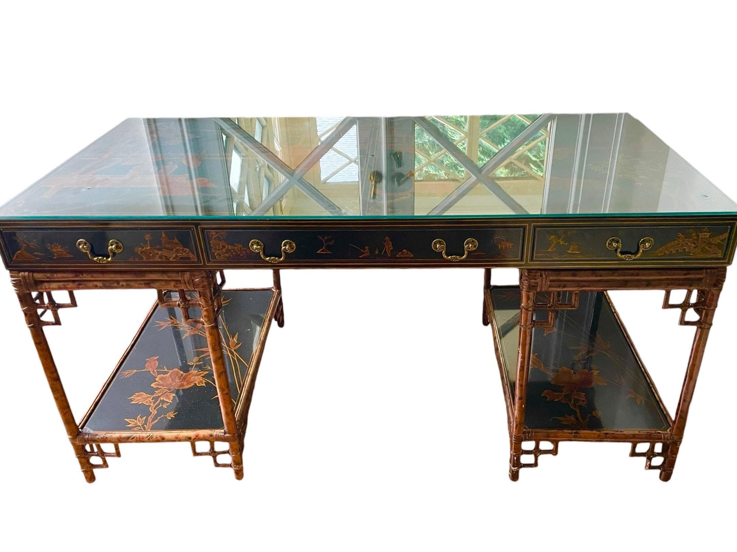 Maitland Smith Desk Vintage Chinoiserie Desk Hollywood Regency Entryway Lacquer Bamboo Desk