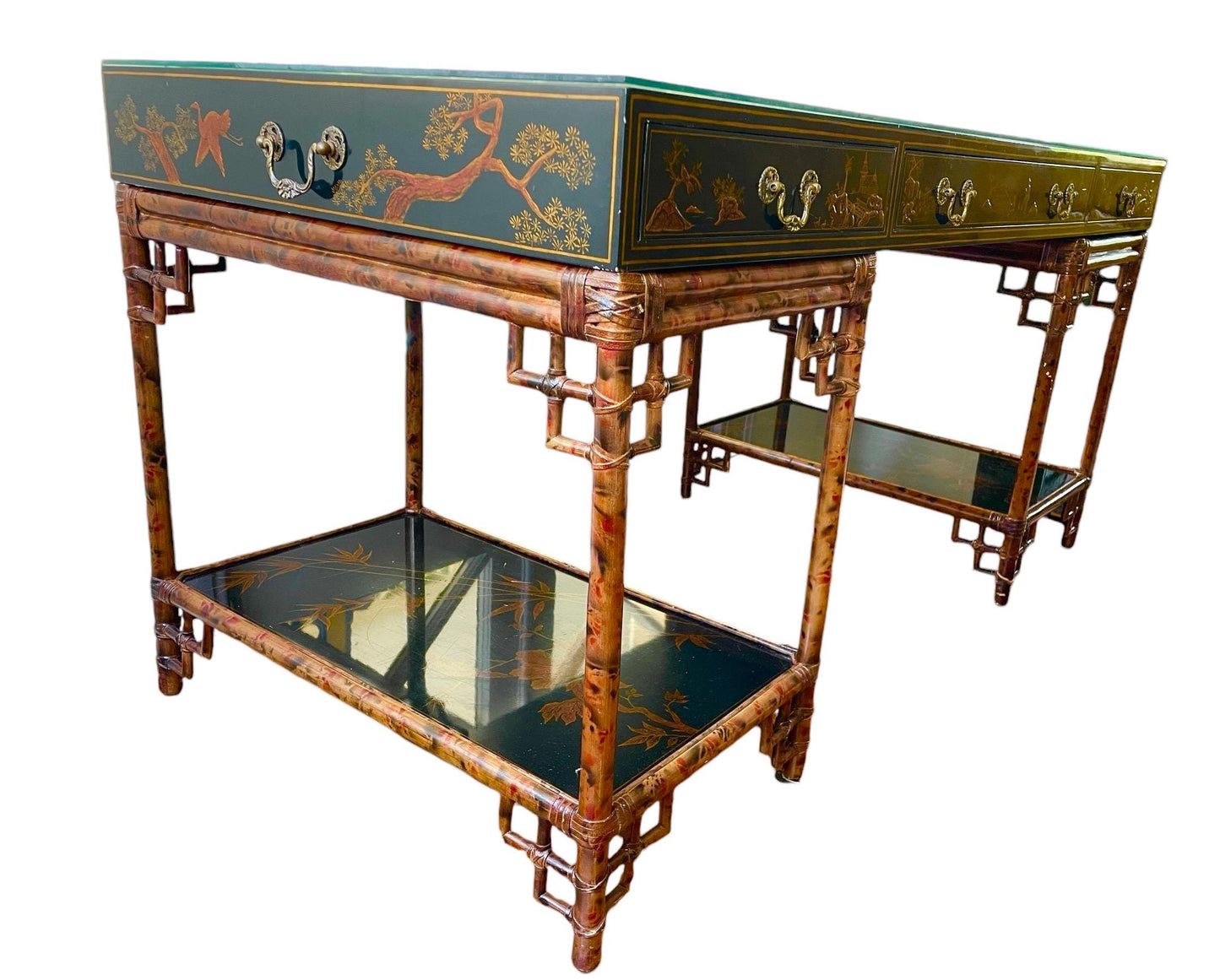 Maitland Smith Desk Vintage Chinoiserie Desk Hollywood Regency Entryway Lacquer Bamboo Desk