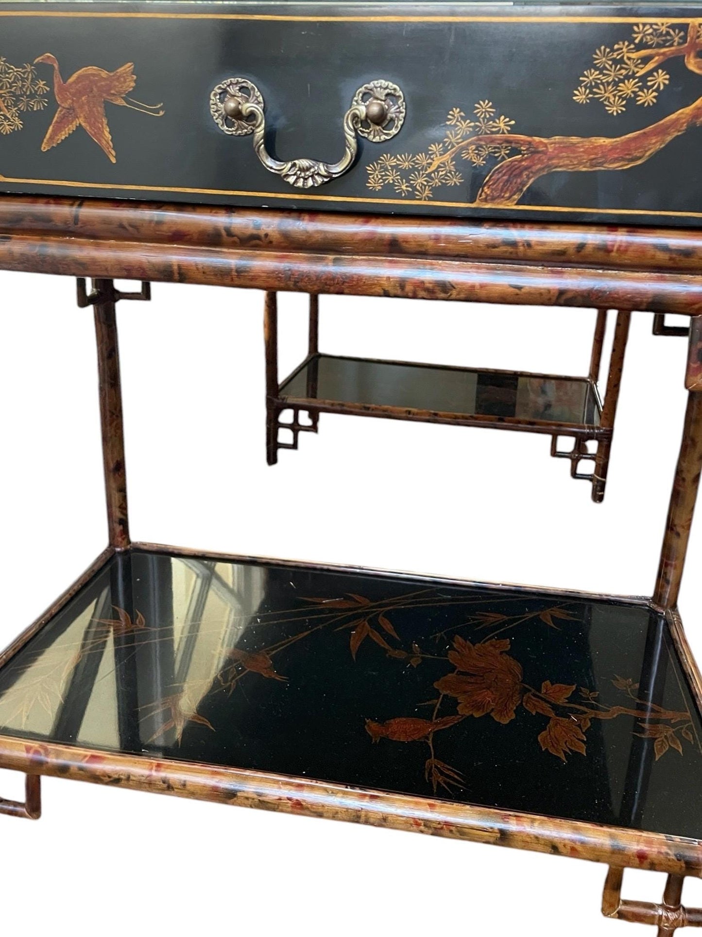 Maitland Smith Desk Vintage Chinoiserie Desk Hollywood Regency Entryway Lacquer Bamboo Desk