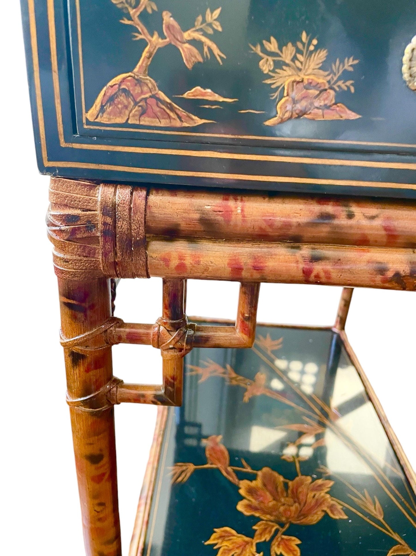 Maitland Smith Desk Vintage Chinoiserie Desk Hollywood Regency Entryway Lacquer Bamboo Desk