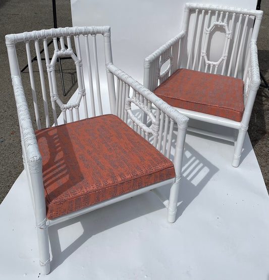 Pair Vintage McGuire Patio Chairs Rattan Armchairs White Vintage Palm Beach Patio Chairs White Rattan Chairs