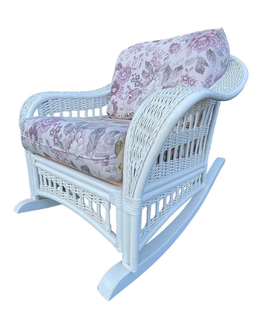 White Wicker Armchair Rocking Chair Vintage Patio Chair Modern Poolside White Chair Rocking Chair