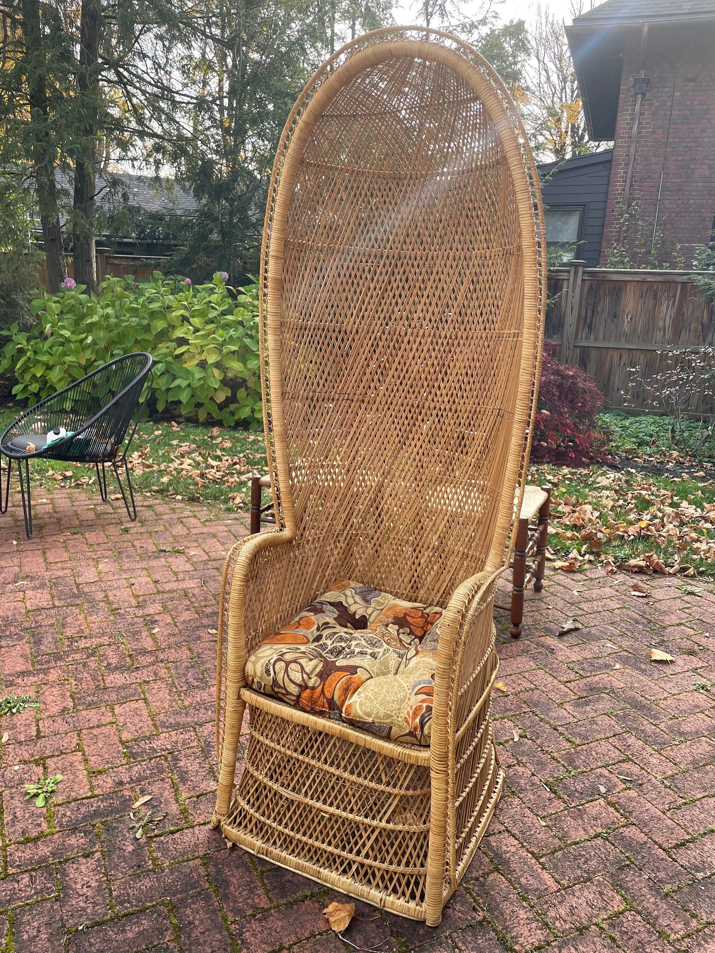 Vintage Peacock Chair Boho Accent Chair Wicker Canopy Peacock Hooded Rattan Throne