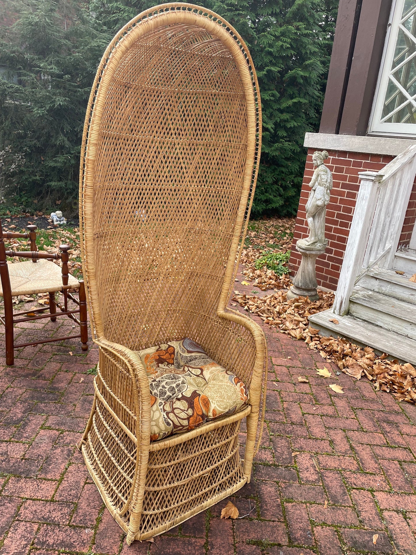 Vintage Peacock Chair Boho Accent Chair Wicker Canopy Peacock Hooded Rattan Throne