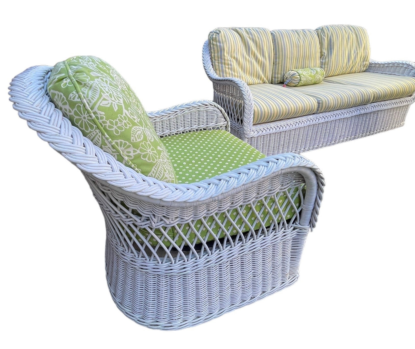 White Wicker Armchair by Henry Link Patio Chair White Poolside Wicker Armchair Palm Beach Armchair with Sunbrella Upholstery