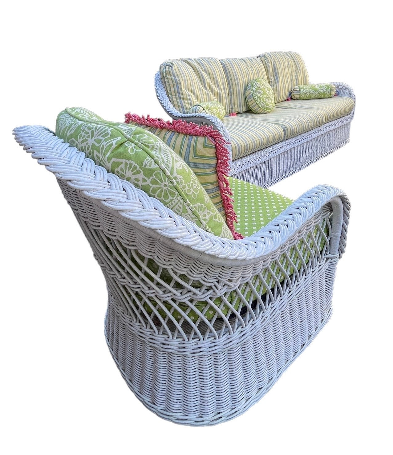 White Wicker Armchair by Henry Link Patio Chair White Poolside Wicker Armchair Palm Beach Armchair with Sunbrella Upholstery