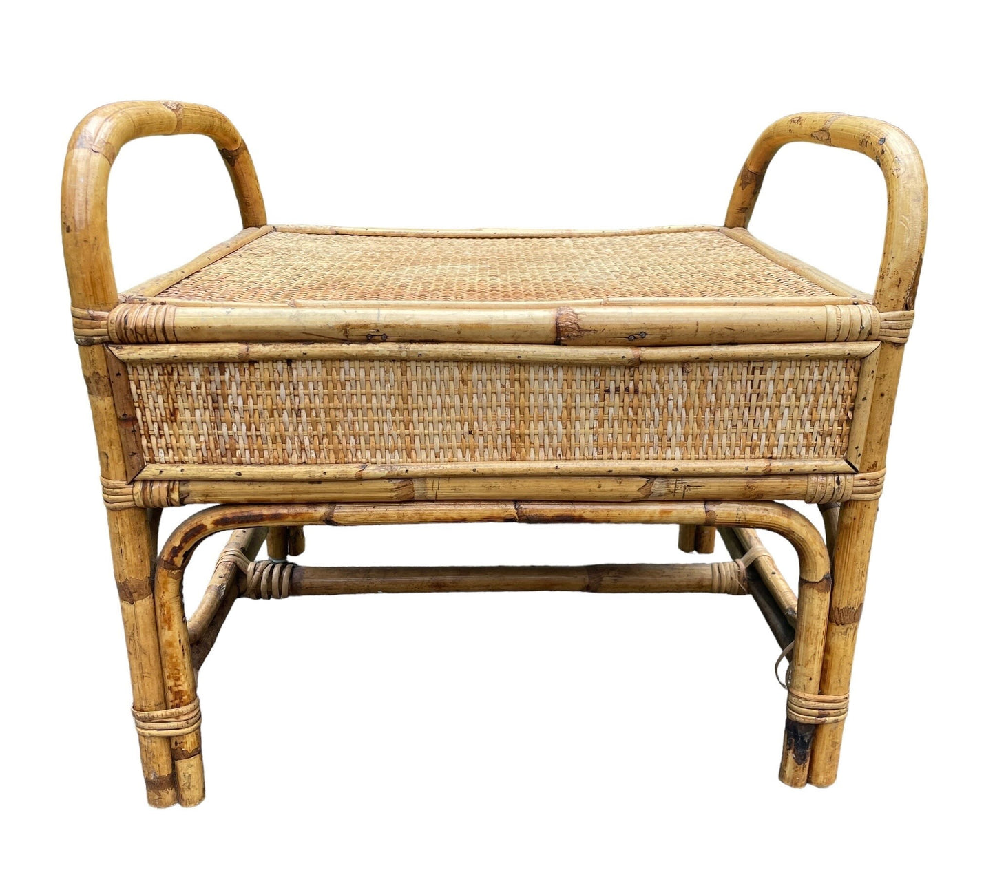 Vintage Rattan Ottoman Accent Table Lakehouse Furniture Beach House Furniture End Table Ottoman