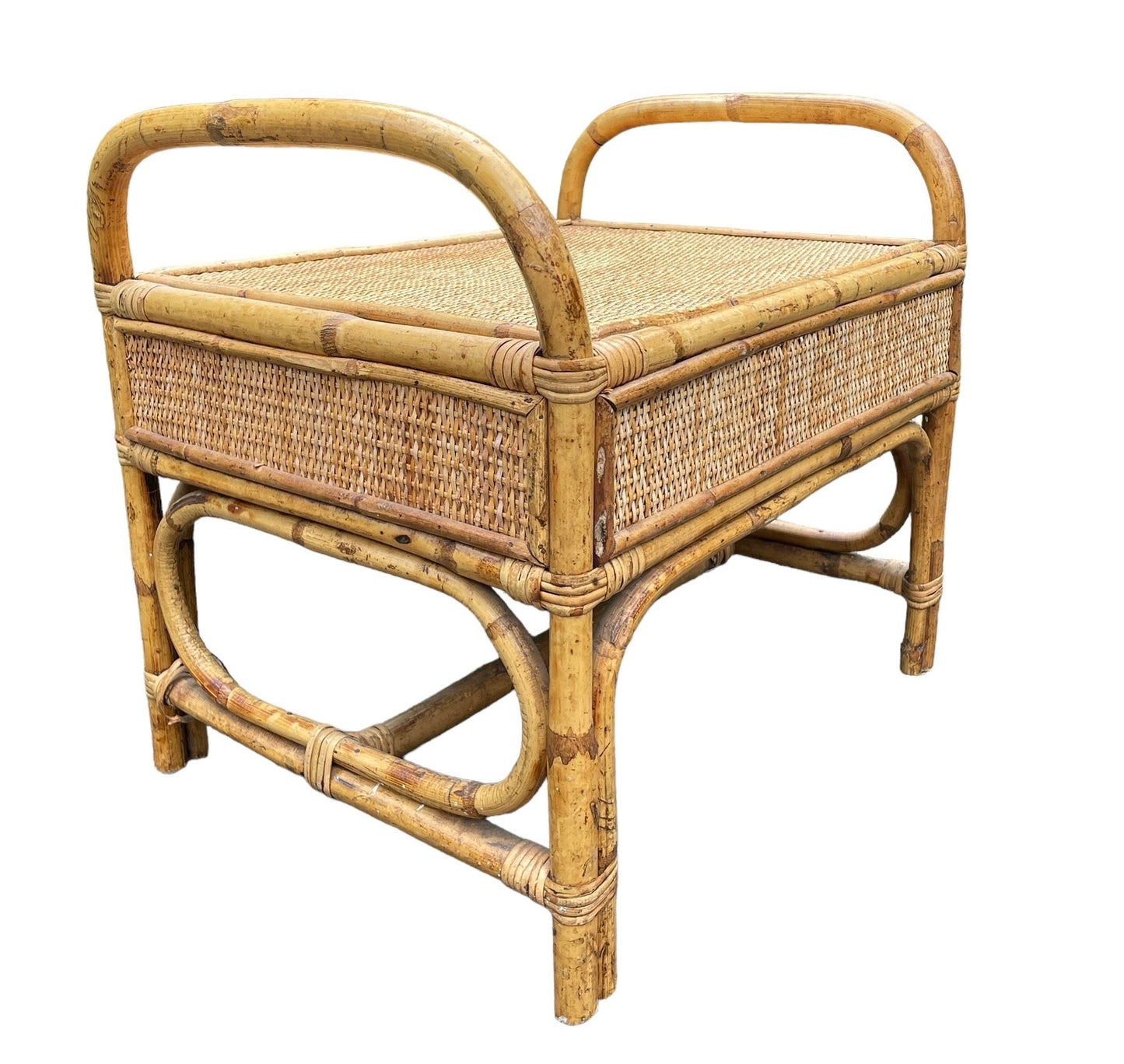 Vintage Rattan Ottoman Accent Table Lakehouse Furniture Beach House Furniture End Table Ottoman