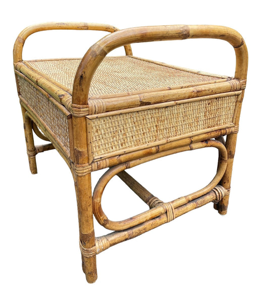 Vintage Rattan Ottoman Accent Table Lakehouse Furniture Beach House Furniture End Table Ottoman
