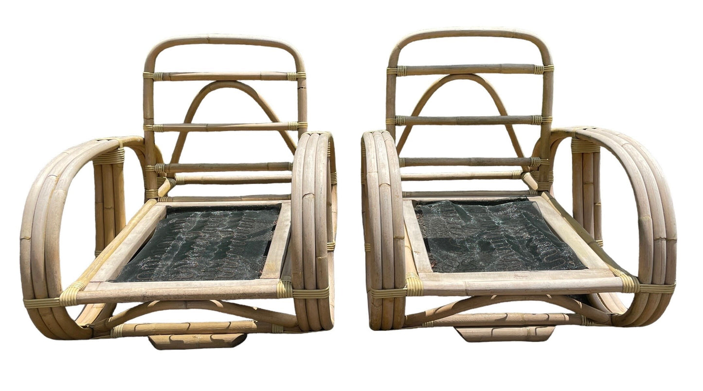 Vintage Paul Frankl Style Pretzel Armchair Pair Chairs Rattan Armchairs Iconic Pair of Patio Chairs