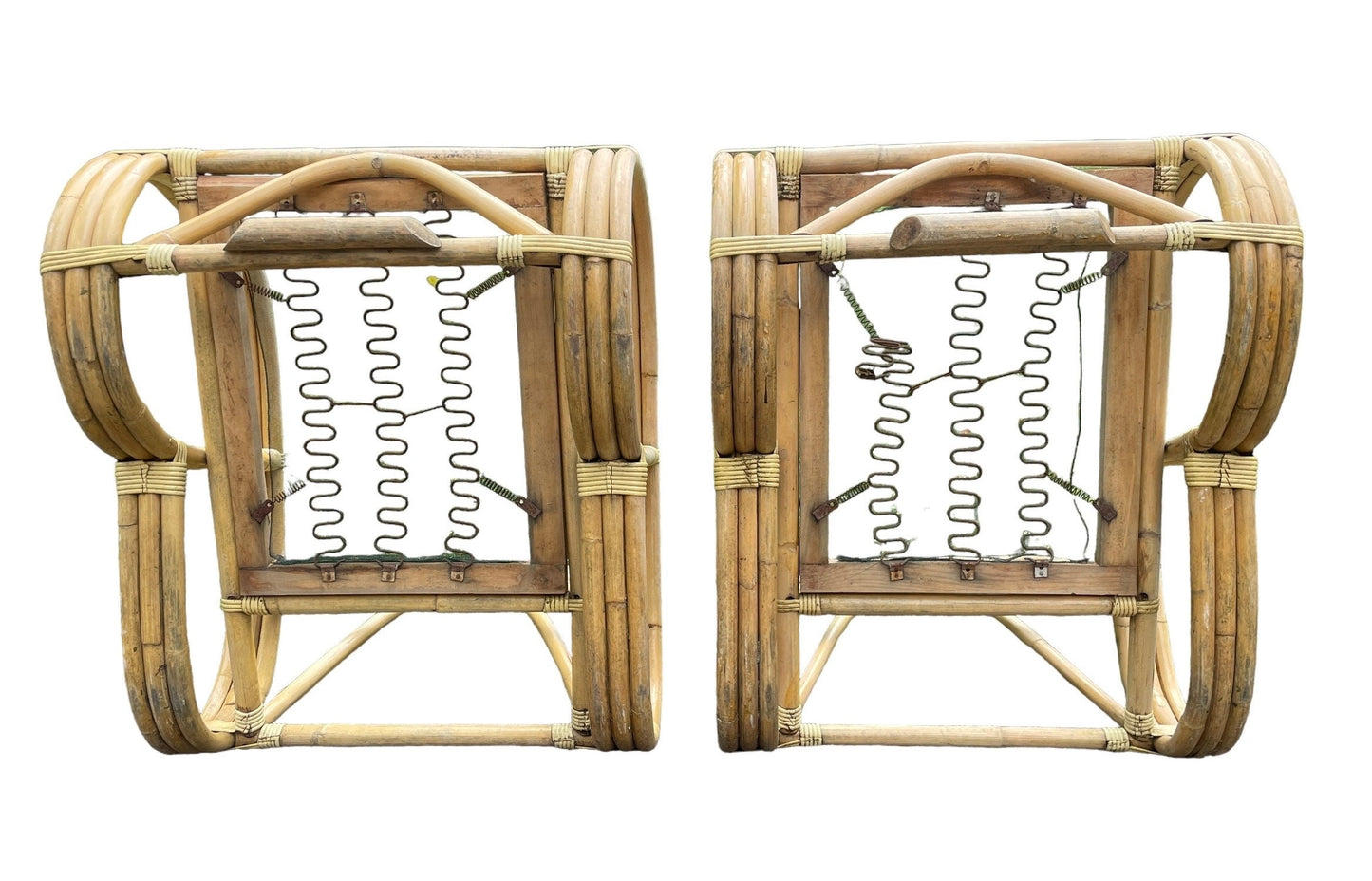 Vintage Paul Frankl Style Pretzel Armchair Pair Chairs Rattan Armchairs Iconic Pair of Patio Chairs