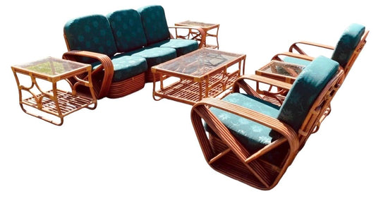 Paul Frankl Pretzel Patio Set Vintage 5 Strand Rattan Midcentury Modern Iconic Pretzel Patio Set Midcentury Modern Porch Furniture