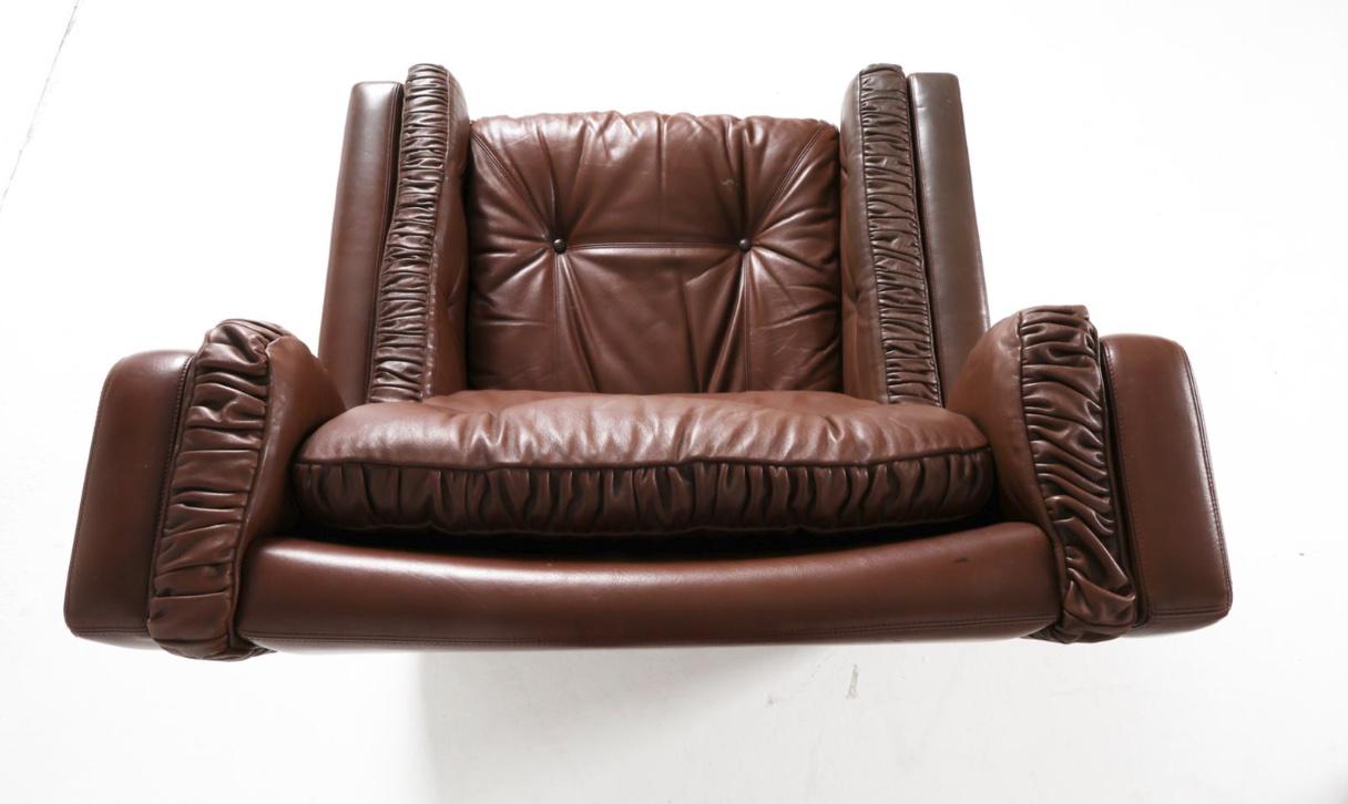 Pair Leather Armchairs Brown Leather Winged Back Arm Chairs in the Style of Børge Mogensen Danish Armchairs Brown Leather Pair