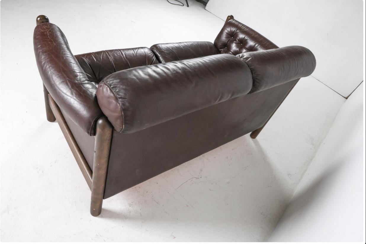 Vintage Brown Leather Couch Tufted Midcentury Danish Beech and Leather Sofa Style of Percival Lafer Brown Leather Sofa MCM
