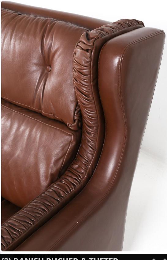 Pair Leather Armchairs Brown Leather Winged Back Arm Chairs in the Style of Børge Mogensen Danish Armchairs Brown Leather Pair