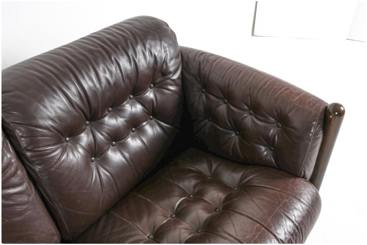 Vintage Brown Leather Couch Tufted Midcentury Danish Beech and Leather Sofa Style of Percival Lafer Brown Leather Sofa MCM