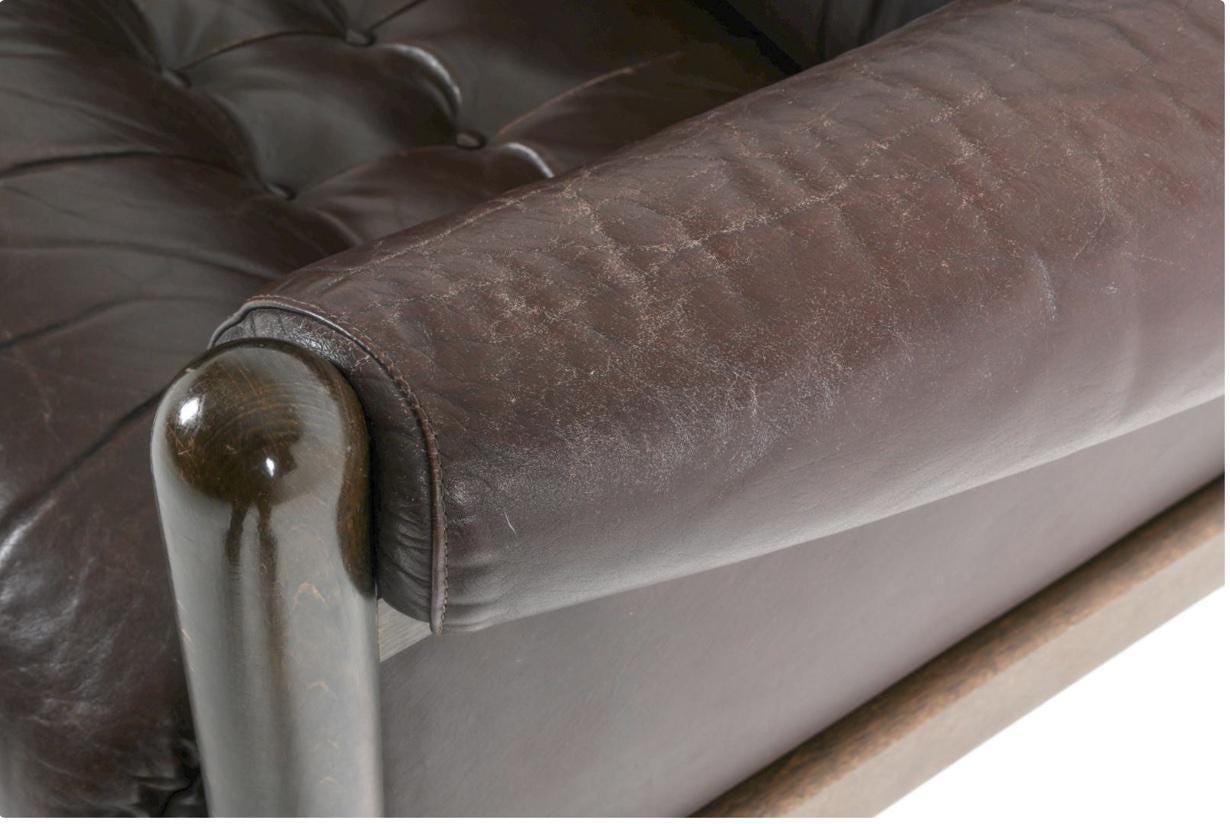 Vintage Brown Leather Couch Tufted Midcentury Danish Beech and Leather Sofa Style of Percival Lafer Brown Leather Sofa MCM