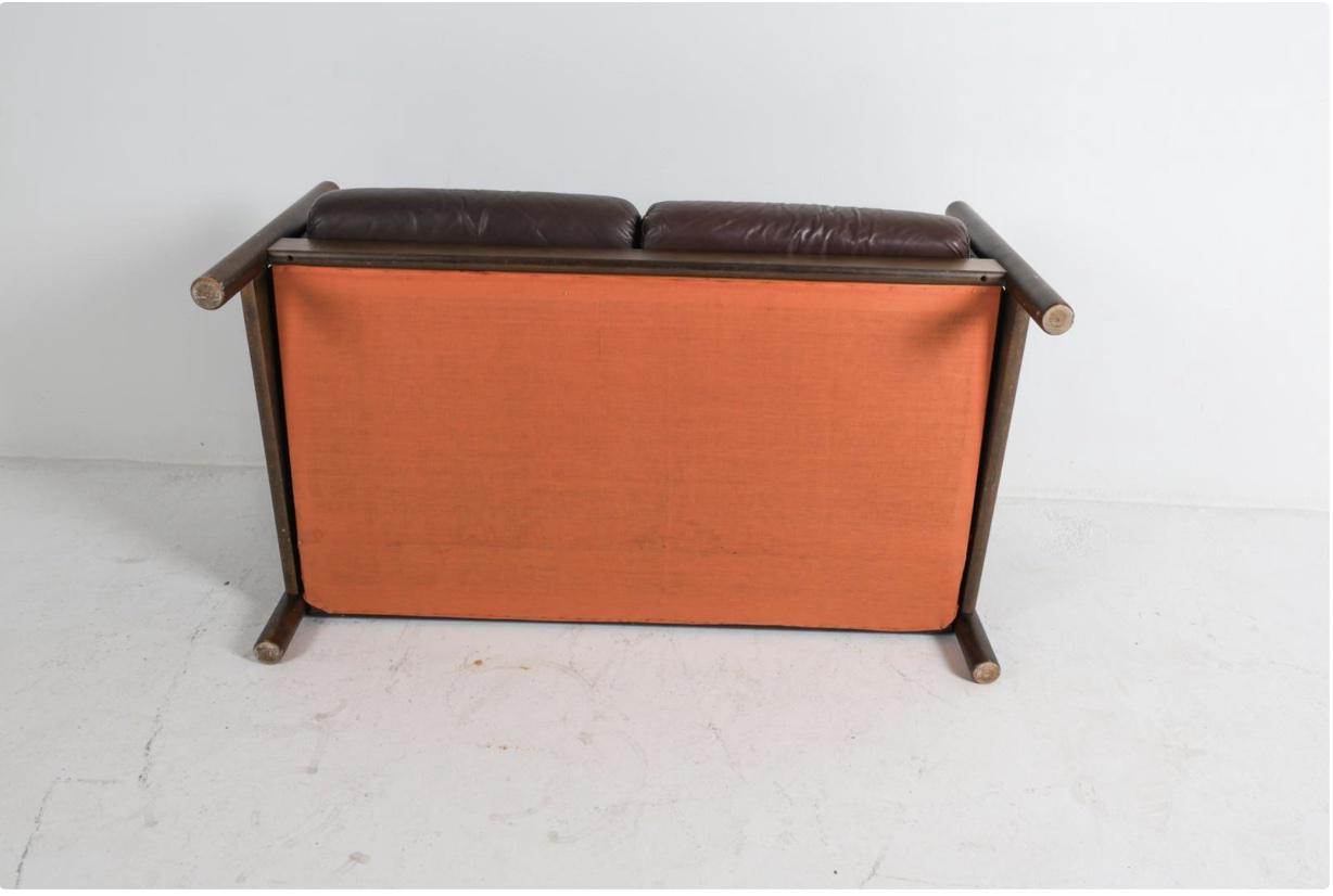 Vintage Brown Leather Couch Tufted Midcentury Danish Beech and Leather Sofa Style of Percival Lafer Brown Leather Sofa MCM