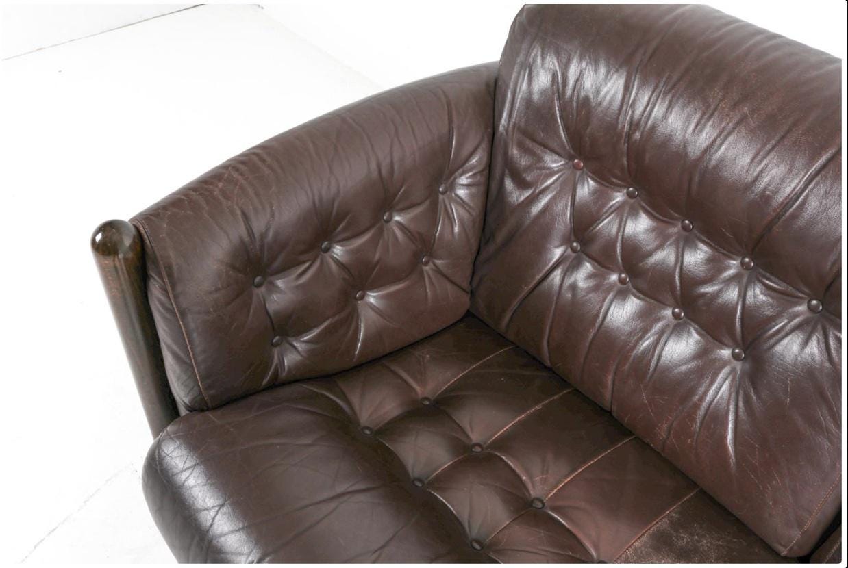 Vintage Brown Leather Couch Tufted Midcentury Danish Beech and Leather Sofa Style of Percival Lafer Brown Leather Sofa MCM